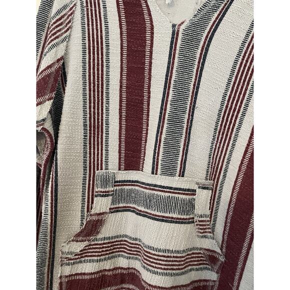 American Crown Baja Hoodie XL Pullover Striped Surf Rug Knit Gray Maroon Pocket - Picture 9 of 11